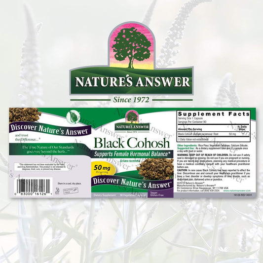 Natures Answer Black Cohosh Root Powder 50mg 90 Vegetarian Capsules | Menopausal Support | Hot ash Relief | Promotion of Fertility