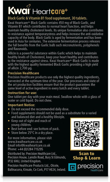 Kwai Heartcare+ Black Garlic | Garlic Capsules Odourless & Vitamin B1 I Healthy Cholesterol Levels And A Healthy Heart, Rich In Antioxidants | 450Mg Garlic Per Tablet | 30 Tablets