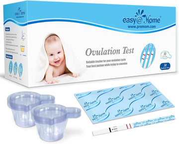 Easy@Home Ovulation Test Strips: Accurate 30 LH Ovulation Predictor Kit - Fertility Tests for Women ? Powered by Premom Ovulation Tracker App | 30 LH + 30 Urine Cups