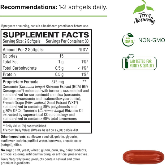 Terry Naturally CuraMed + Clinical OPC - 60 Softgels - with BCM-95 Curcumin & French Grape Seed Extract VX1 - Non-GMO, Gluten Free - 30 Servings