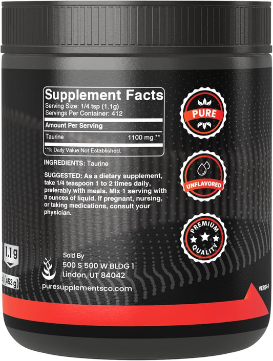Pure Original Ingredients Taurine Powder, 1 Lb, Always Pure, No Additives