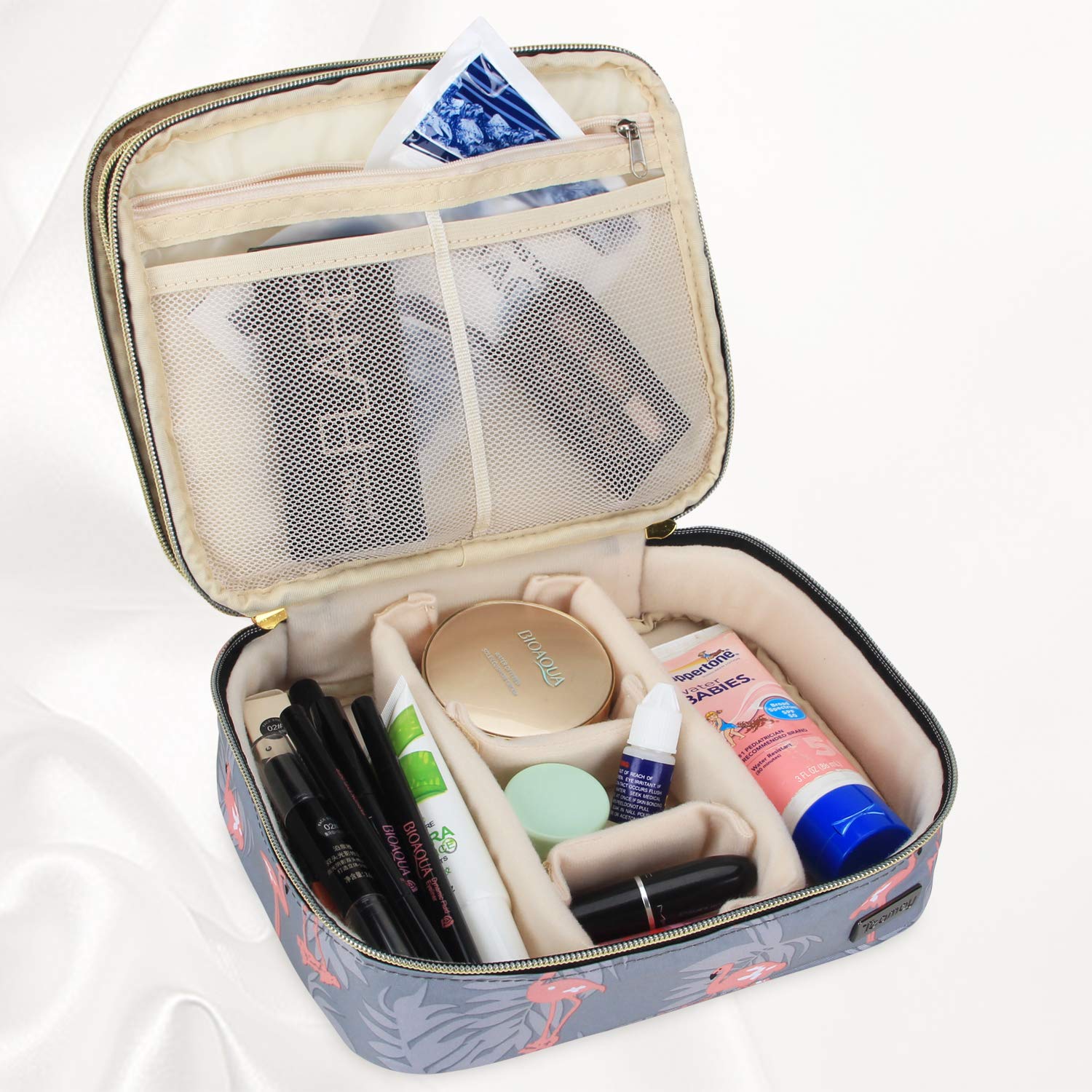 Teamoy Travel Makeup Brush Organizer, Cosmetic Brushes Bag Case With Compartment For Brushes And Beauty Essentials, Flamingo