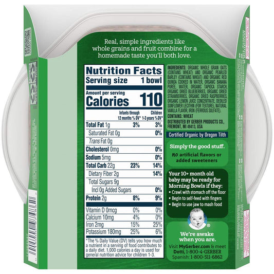 Gerber Up Age Organic Grain & Grow Morning Bowl Oats Barley & Red Quinoa With Banana & Summer Berries, 4.5 Oz