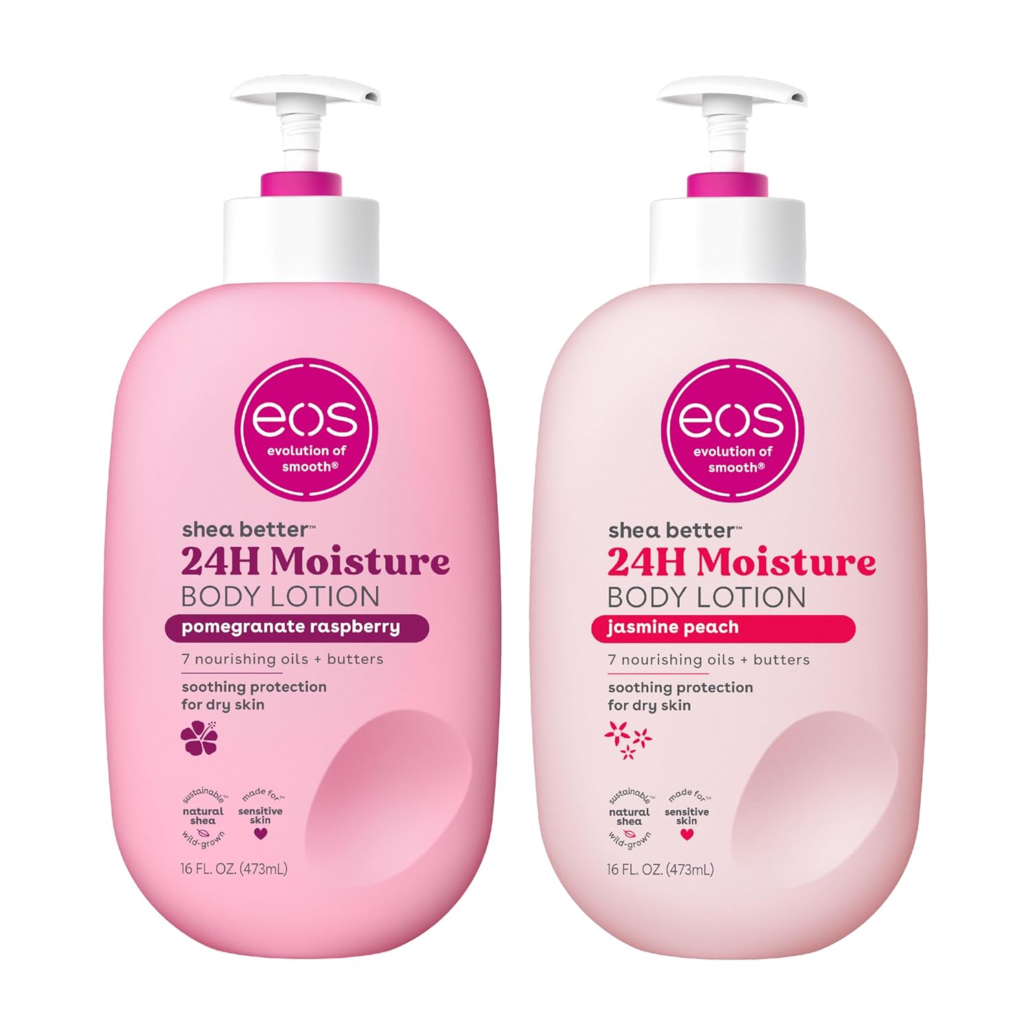 Eos Shea Better Body Lotion Set- Jasmine Peach & Pomegranate Raspberry, 16 Fl Oz, 2-Pack