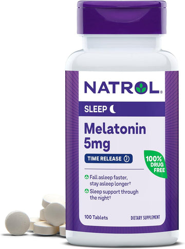 Natrol Time-Release Melatonin 5 mg, Dietary Supplement for Restful Sleep, 100 Tablets, 100 Day Supply