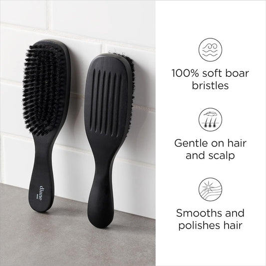 Diane 100% Soft Boar Bristle Brush for Men and Women – Soft Bristles for Fine to Medium Hair – Use for Smoothing, Wave Styles, Soft on Scalp, Club Handle, D8169