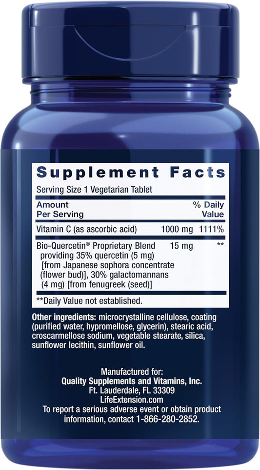 Life Extension Vitamin C And Bio-Quercetin®, Cardiovascular Health Supplement, Immune Support, Highly Absorbable, Quercetin, Vitamin C, Gluten Free, Non-Gmo, Vegetarian, 60 Tablets