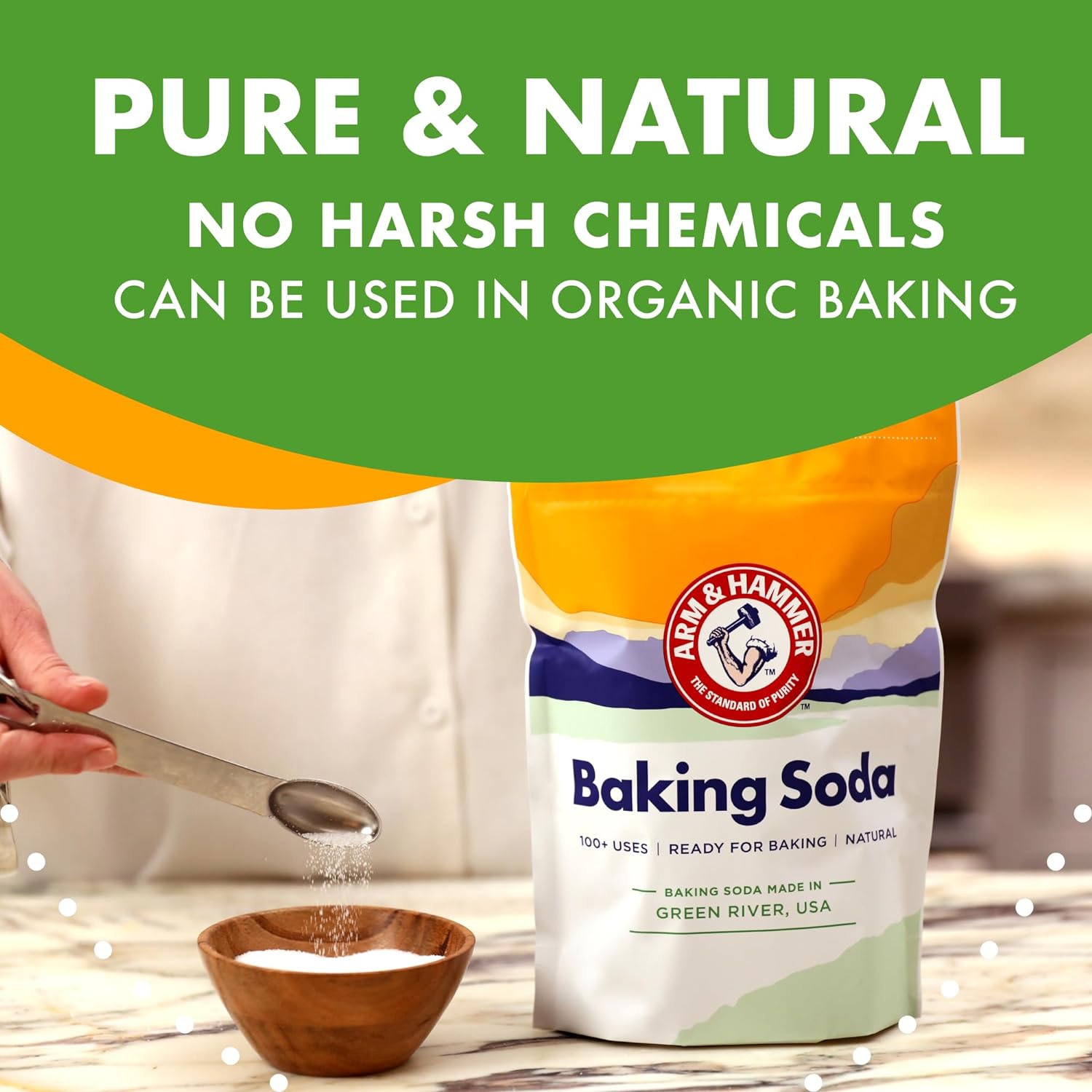 Arm & Hammer Baking Soda Made In Usa, Ideal For Baking, Pure & Natural, 2.7Lb Bag