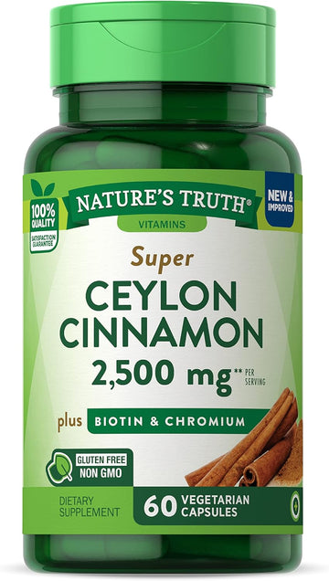 Ceylon Cinnamon Capsules | 2500Mg | 60 Count | Vegetarian, Non-Gmo & Gluten Free Supplement | Plus Chromium And Biotin | By Nature'S Truth