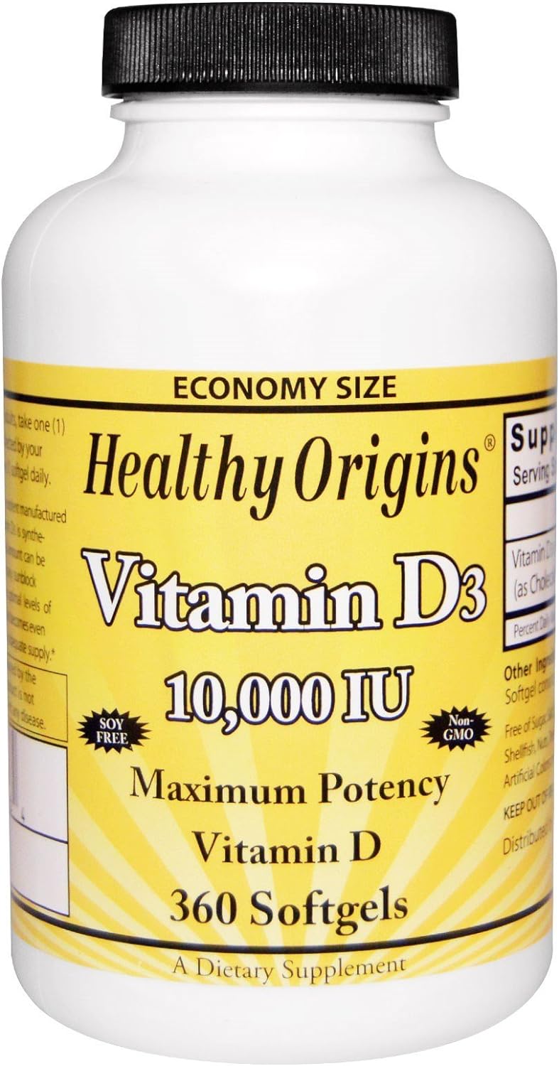 Healthy Origins Vitamin D3 Maximum Potency 10,000IU 360 Softgels, Total of 2 packs