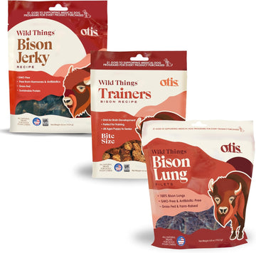 Otis Bison Variety Pack For Dogs | Protein Packed, Pasture-Raised, Grass-Fed Bison Dog Treats Healthy Dog Treats - Wild Things | 4 Ounce Bags