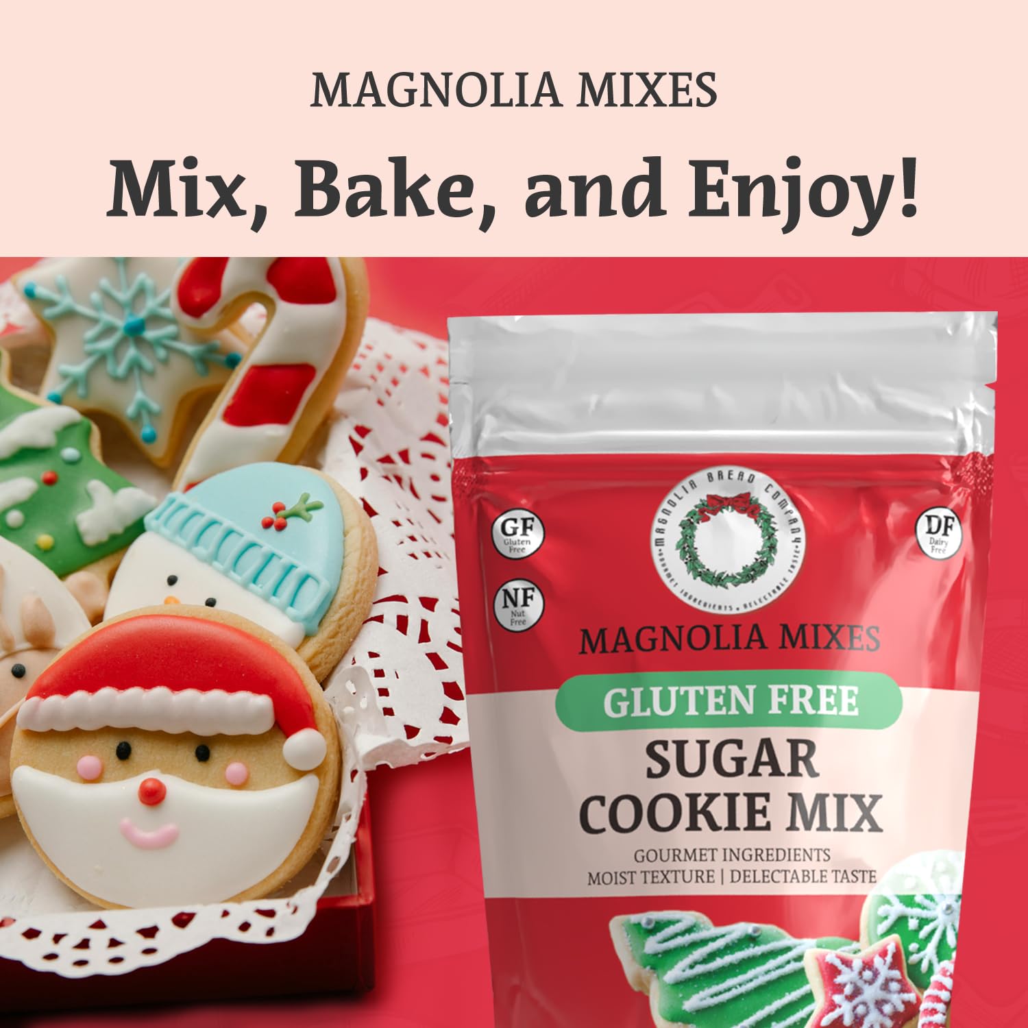 Magnolia Mixes - Holiday Sugar Cookie Mix - Premium Gluten-Free Baking Mix for Delicious 'Roll Out – Cut Out' Cookies - Moist & Light - Nut-Free, Dairy-Free, Soy-Free - 14oz Each (2-Pack)