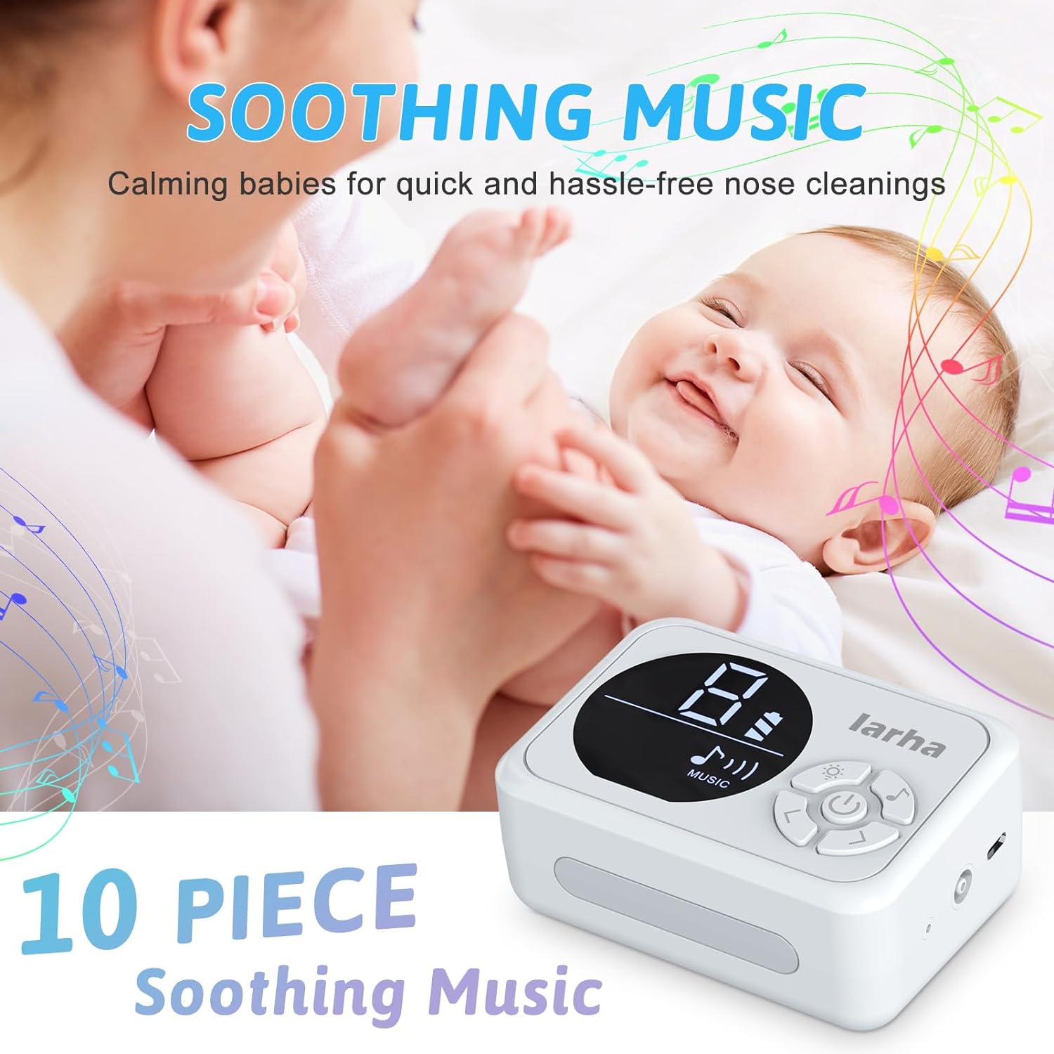 Iarha Nasal Aspirator for Baby, Electric Kids & Toddler Nose Sucker with Adjustable 9 Levels Suction, Rechargeable with Night Light and 10 Soothing Music : Baby