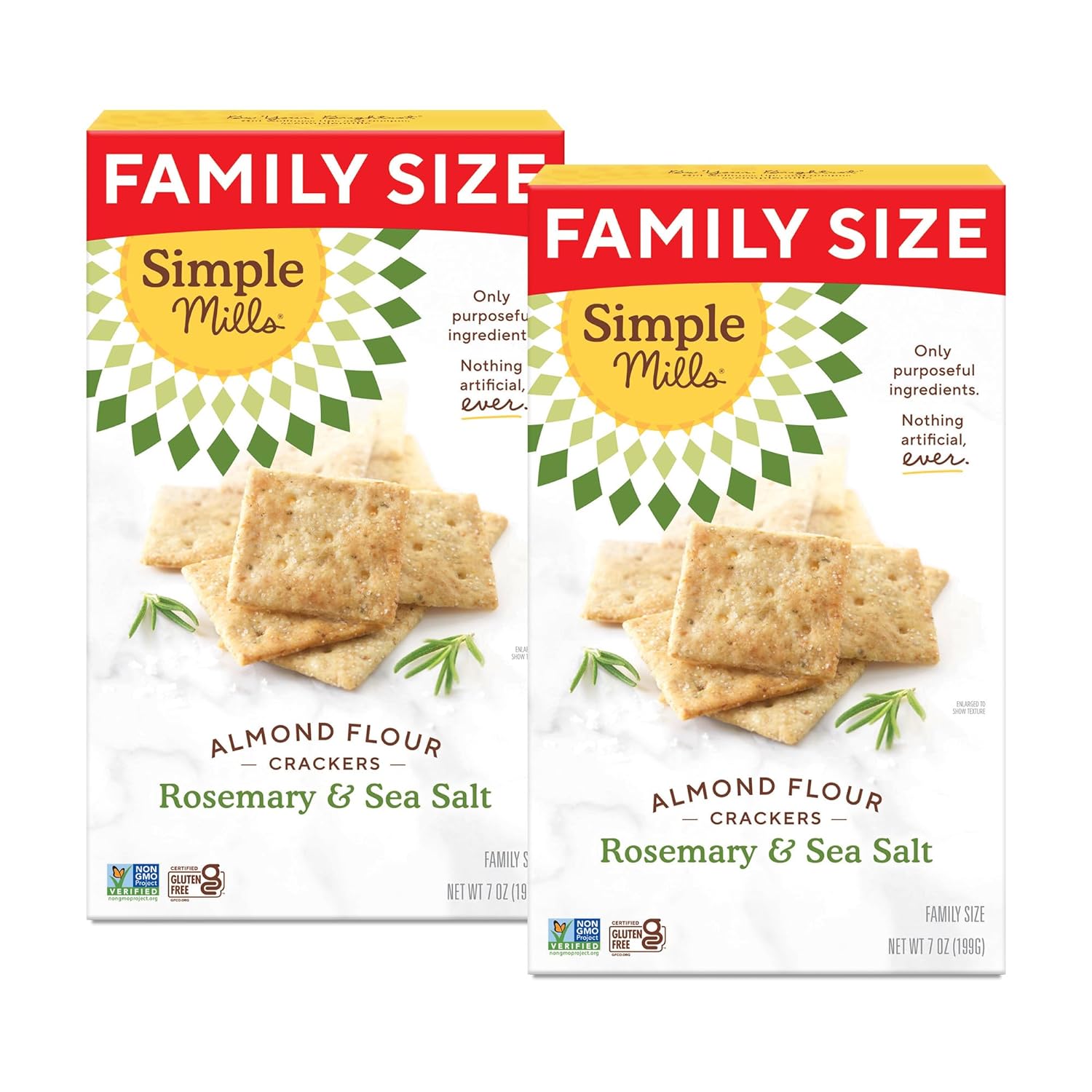 Simple Mills Almond Flour Crackers, Family Size, Rosemary & Sea Salt - Gluten Free, Vegan, Healthy Snacks, 7 Ounce (Pack of 2)