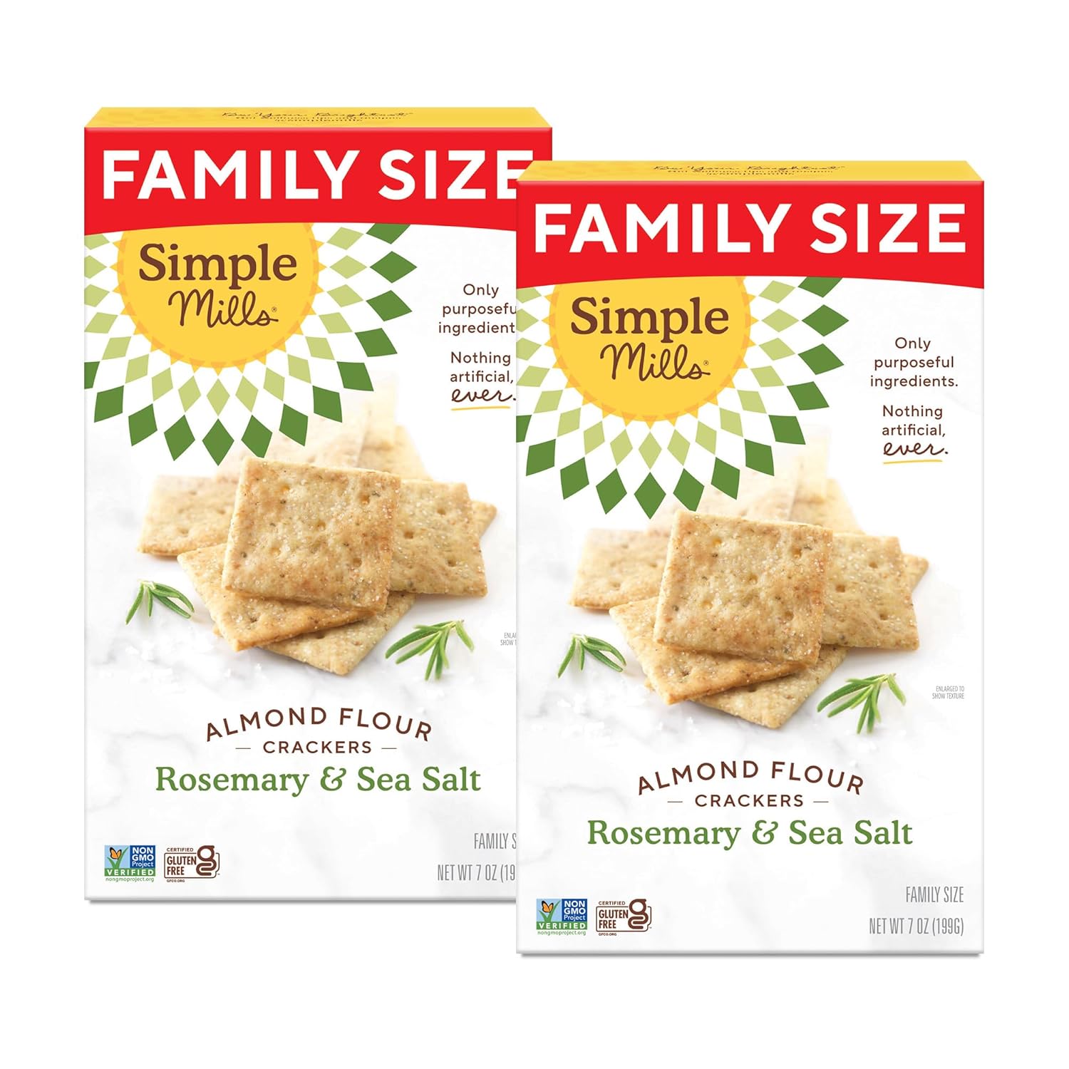 Simple Mills Almond Flour Crackers, Family Size, Rosemary & Sea Salt - Gluten Free, Vegan, Healthy Snacks, 7 Ounce (Pack Of 2)