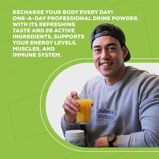Biotechusa One-A-Day Professional | Drink Powder | 12 Kinds Of Vitamins | 9 Kinds Of Minerals | Herb Extracts | Lactose-Free | Sugar-Free | 240 G, Orange