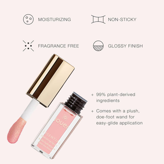 Jouer Essential Hydrating Lip Oil – Moisturizing Dry Lip Treatment Serum - Fragrance Free Clear Lip Oil - Jojoba Seed Oil And Apricot Oil Formula, Natural Shine