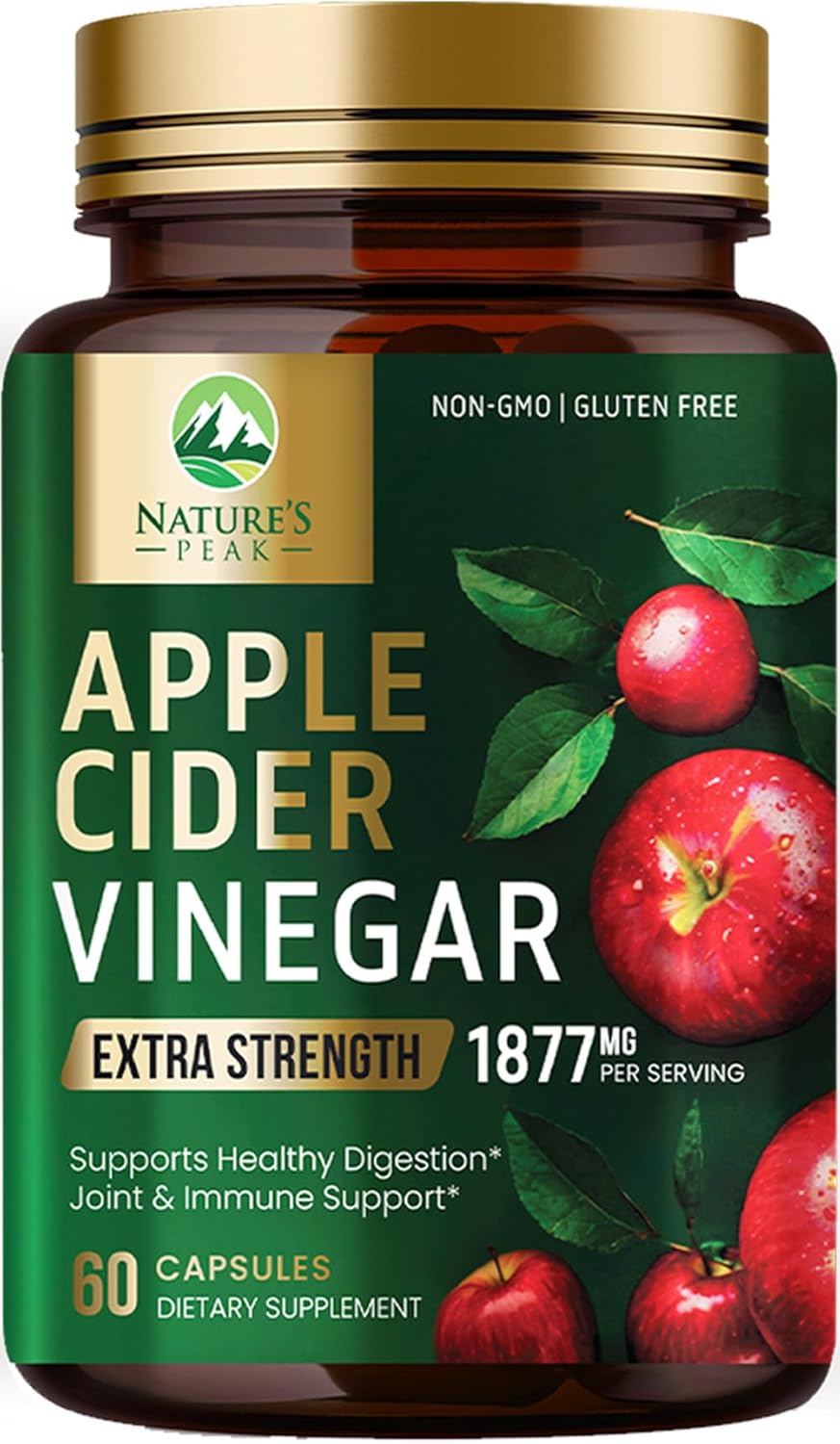 Apple Cider Vinegar Capsules - Extra Strength Acv Supplement With Vitamin D3 & Zinc For Energy, Digestion & Immune Support Balance - Non-Gmo, Gluten-Free Acv Pills For Detox & Cleanse - 60 Capsules