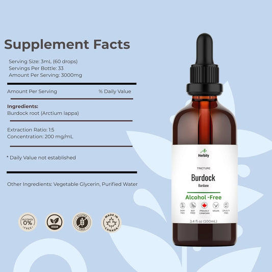 Burdock Root Tincture – Alcohol-Free Herbal Extract For Detox, Digestion & Antioxidant Support – Vegan, No Added Suga Supplement – 3.4 Fl Oz (100 Ml)