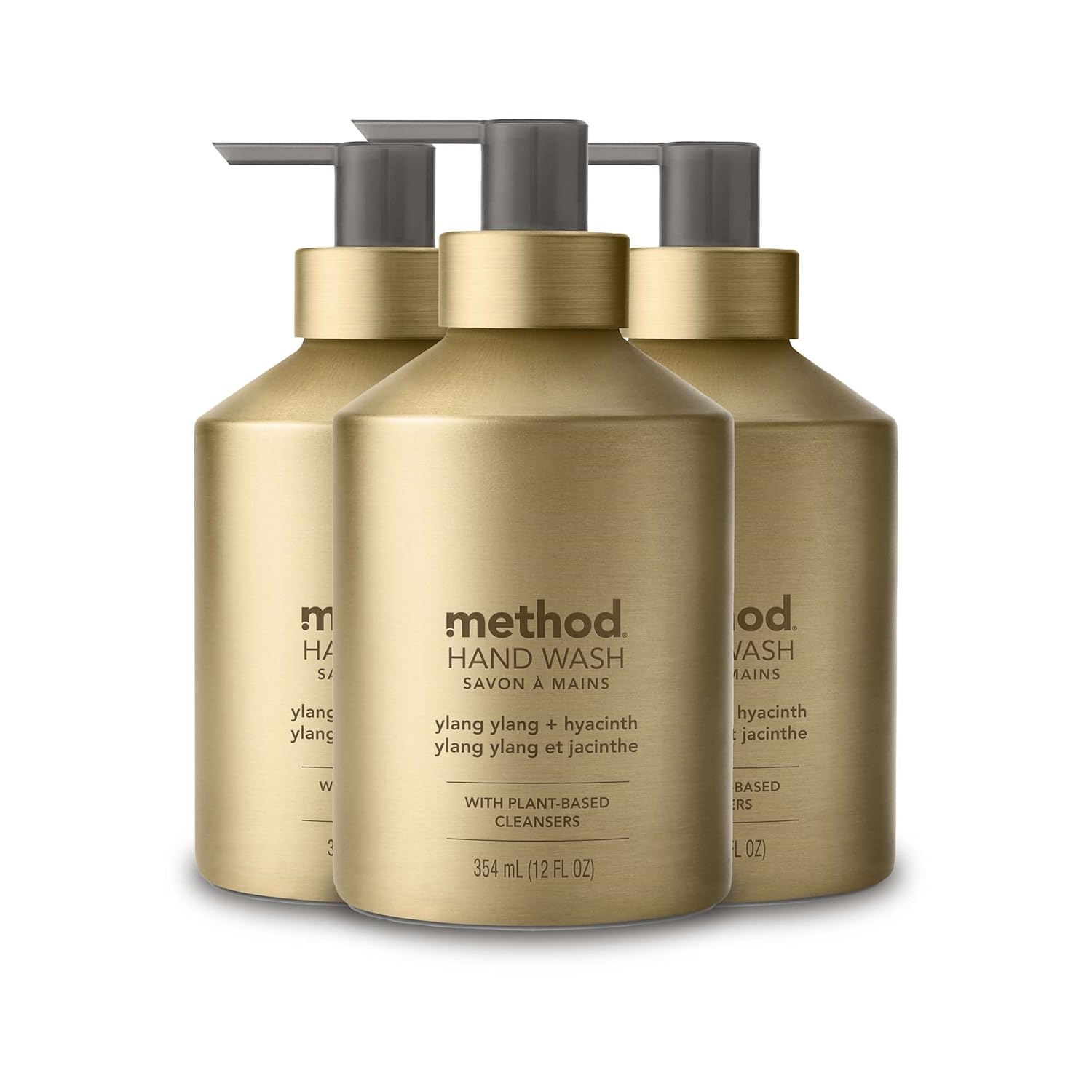 Method Gel Hand Soap, Hyacinth + Ylang Ylang, Reusable Gold Aluminum Bottle, Biodegradable Formula, 12 Oz (Pack Of 3)