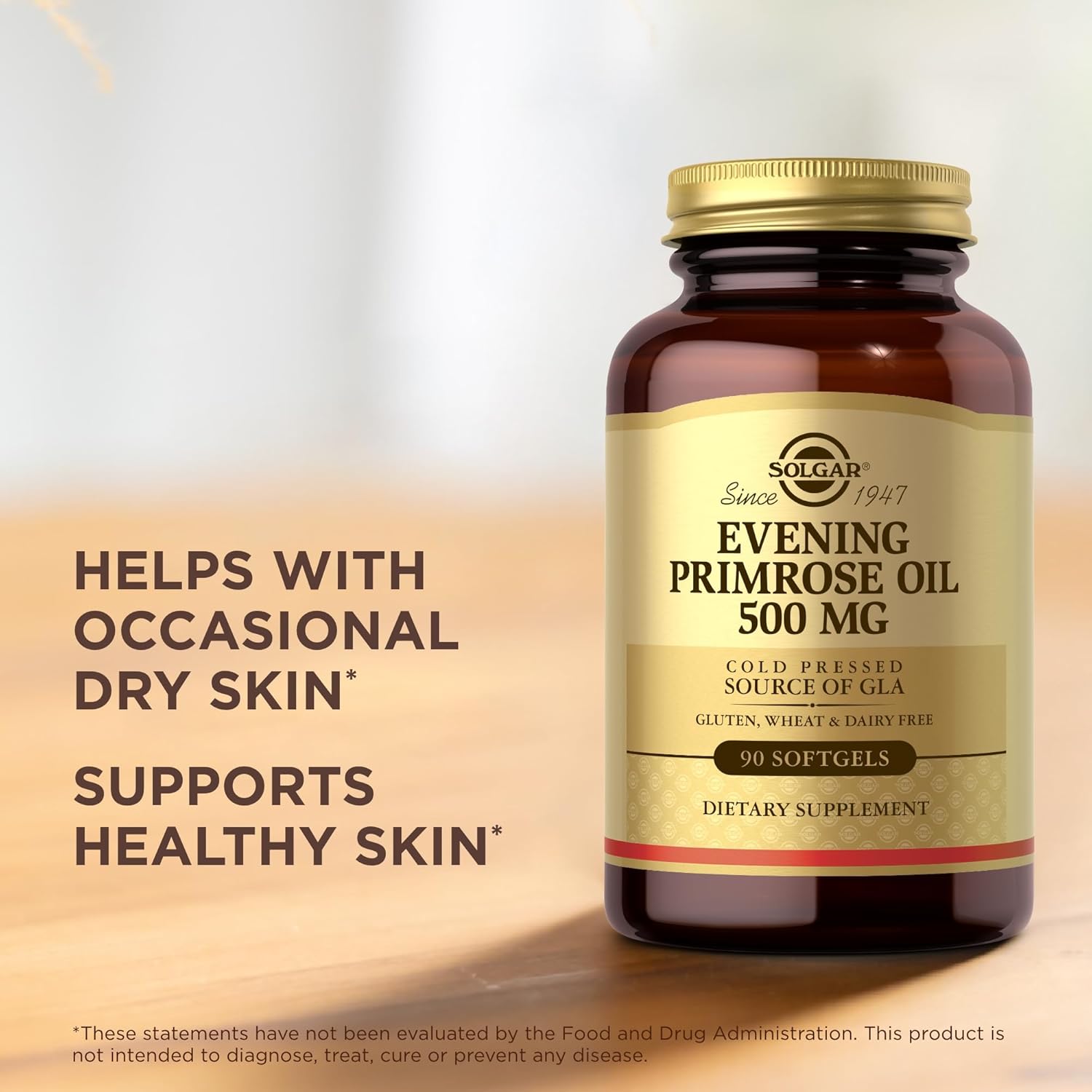 Solgar Evening Primrose Oil 500 Mg - 90 Softgels - Cold Pressed Source Of Gla - Gluten Free, Dairy Free - 90 Servings