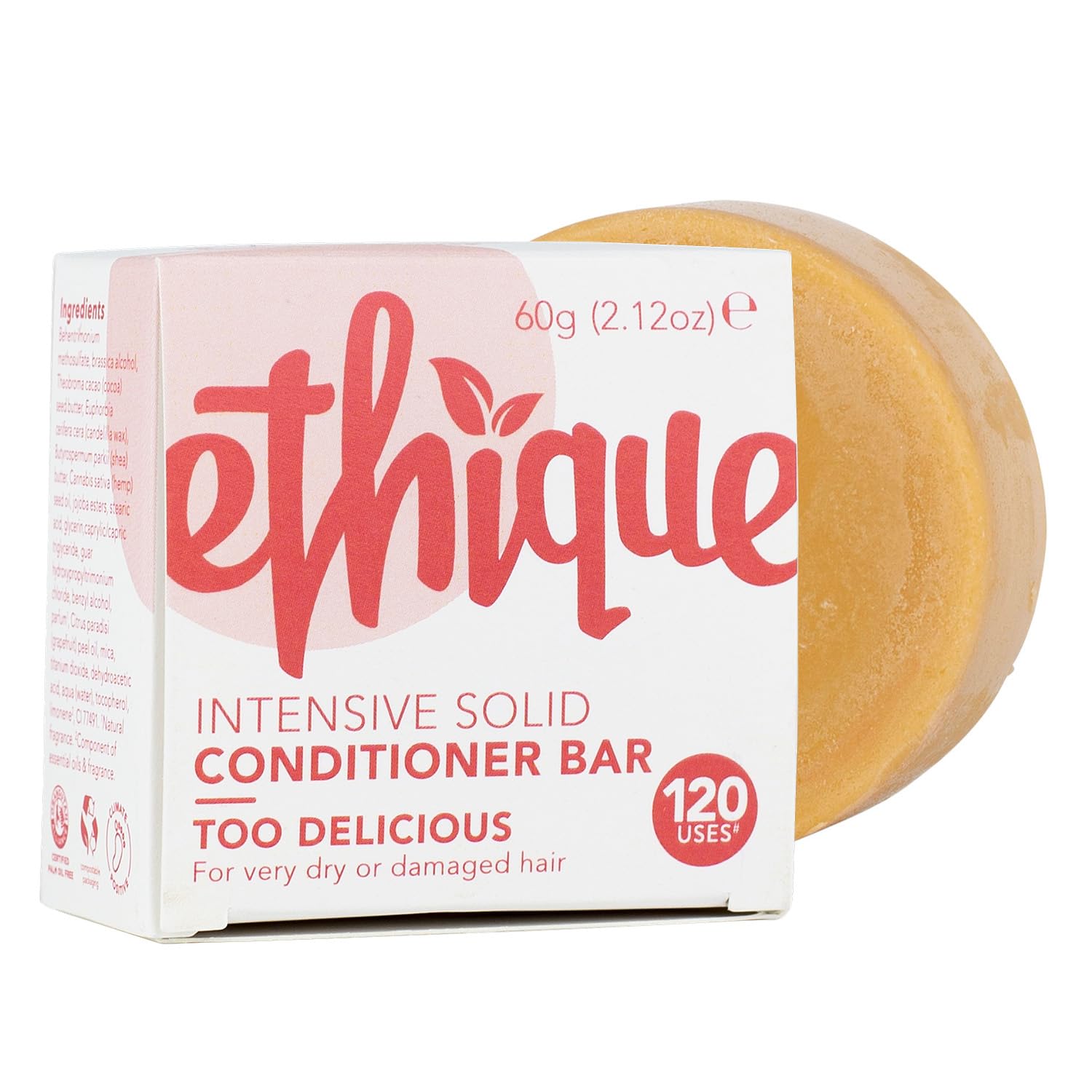 Ethique Conditioner Bar for Dry and Damaged Hair - Too Delicious |Paraben Free, Sulfate Free, Vegan, Cruely Free, 2.12 oz