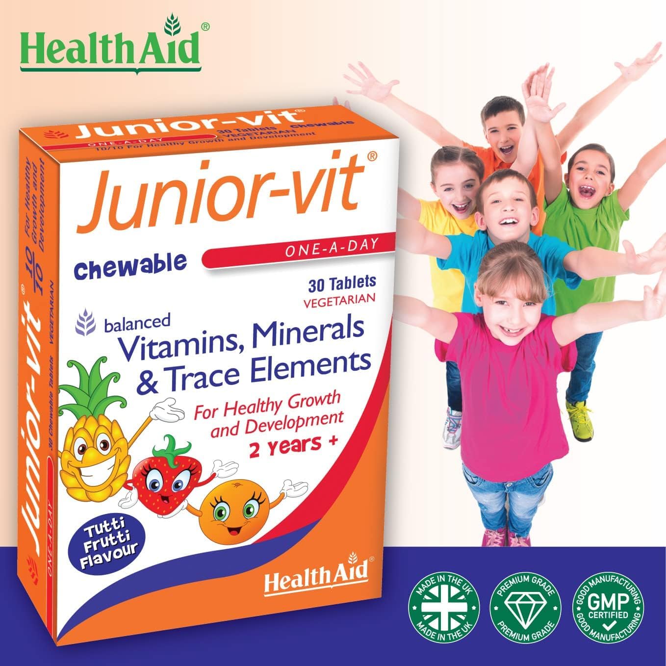 Healthaid Junior-Vit Chewable Multivitamins, 30 Vegetarian Tablets, Pack Of 1
