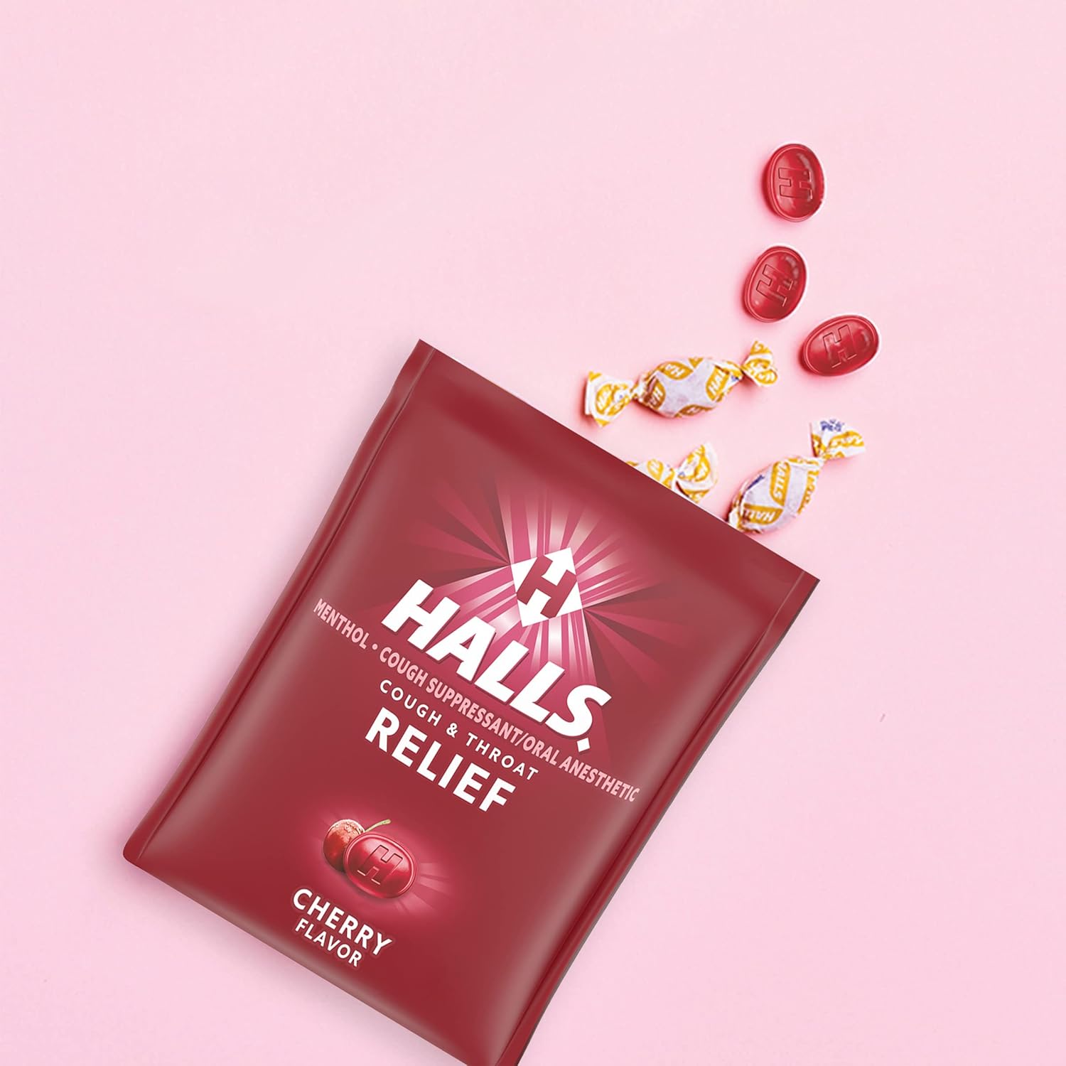 Halls Relief Cherry Cough Drops, 14 Total Drops : Health & Household
