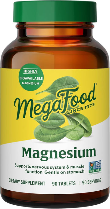 Megafood Magnesium - Supports Heart & Nervous System - Magnesium Supplement With Fermented Magnesium Glycinate - Vegan, Gluten-Free, Non-Gmo And Kosher - Made Without 9 Food Allergens - 90 Tabs