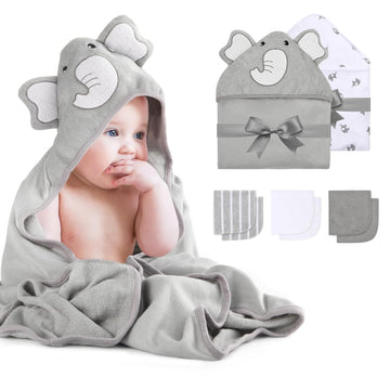 Momcozy Baby Hooded Towel, 8-Piece Bath For Boys Or Girls, Washcloth Set With Cute Design, Shower Towel Gift For Newborns, Infants And Toddlers