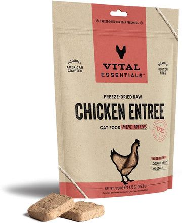 Vital Essentials Freeze Dried Raw Cat Food, Chicken Mini Patties Entree, 3.75 Oz