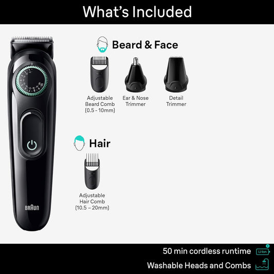 Braun All-In-One Style Kit Series 3 3450, 5-In-1 Trimmer For Men With Beard Trimmer, Ear & Nose Trimmer, Hair Clippers & More, Ultra-Sharp Blade, 40 Length Settings And Washable