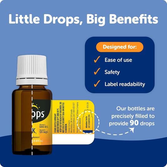 Ddrops Extra Strength 5000 Iu Vitamin D3 + K2 90 Drops - Liquid Vitamin D3 & K2 (Mk7) Supplement. Supporting Strong Bones, Immune System And Cardiovascular Health