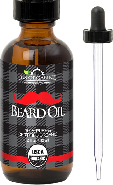 US Organic Beard Oil, 100% Pure, USDA Certified, Softens, shine, moisturizes, Amber Glass Bottle with Eye Dropper, 2 Ounce