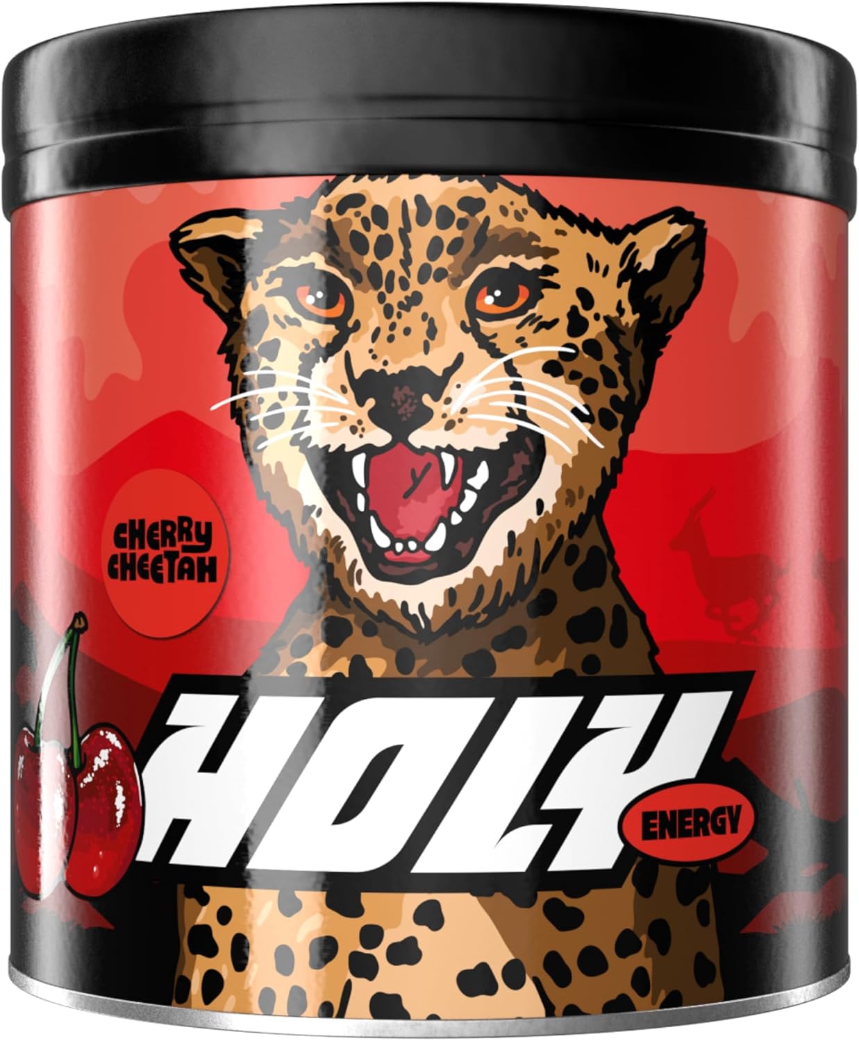 Holy Energy Gaming Booster Flavour Powder | 50 Portions With Newcaff & Green Tea Extract | Focus Booster - Focus Drink | Vegan With 100% Natural Fruit Flavours (350 Grams, Cherry Cheetah)