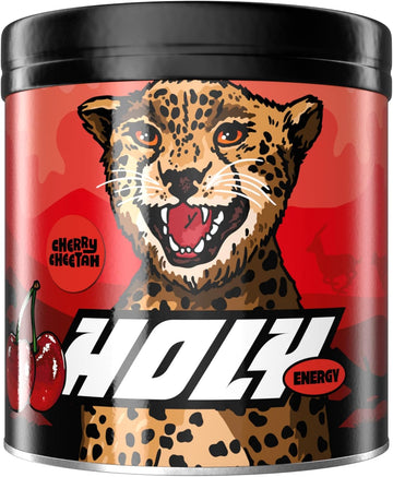Holy Energy Gaming Booster Flavour Powder | 50 Portions With Newcaff & Green Tea Extract | Focus Booster - Focus Drink | Vegan With 100% Natural Fruit Flavours (350 Grams, Cherry Cheetah)