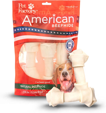 Pet Factory American Beefhide 6-7" Knotted Bones Dog Chew Treats - Natural Flavor, 3 Count/1 Pack