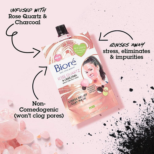 Bioré Rose Quartz And Charcoal Stress Relief Clay Mask, 50 Ml