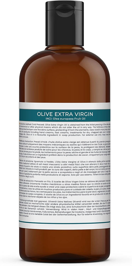 Mystic Moments | Olive Extra Virgin Carrier Oil 500ml - Pure & Natural Oil Perfect for Hair, Face, Nails, Aromatherapy, Massage and Oil Dilution Vegan GMO Free
