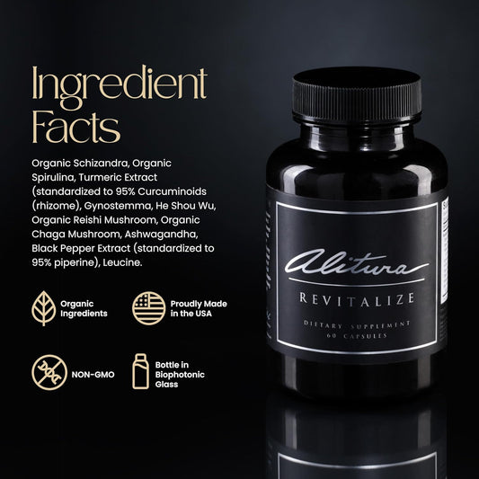 Alitura Revitalize – Organic Ashwagandha & Turmeric Supplement – Natural Energy, Mood & Recovery Support For Men & Women – Adaptogenic Herbs For Daily Wellness – 60 Capsules
