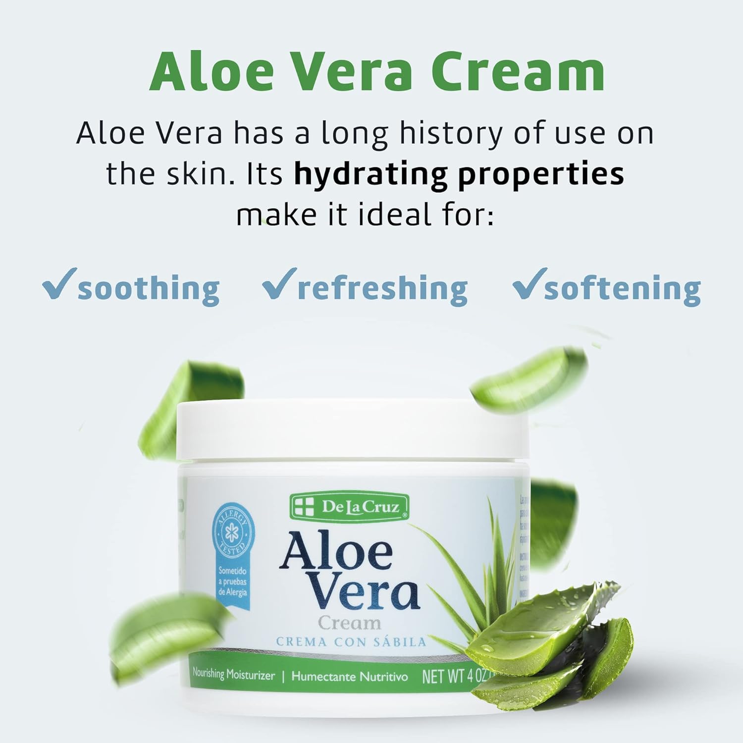 De La Cruz Aloe Vera Face Moisturizer - Natural Aloe Cream For Face, Hands And Body, 4Oz : Beauty & Personal Care