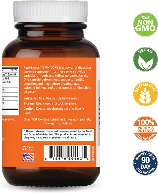 Real-Zymes? OMNIVORE Digestive Enzymes Supplement with Probiotics for Better Digestion - Natural Support for Relief of Bloating, Gas, Belching, Diarrhea, Constipation, IBS, etc. - 90 Caps