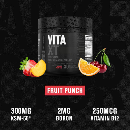 Jacked Factory Vita Xt Performance Multivitamin Powder - Daily Multivitamin For Men With Ksm-66 Ashwagandha, Prebiotic Fiber, Vitamin A, C, D, K, B6, B12, & More - Fruit Punch, 30Sv