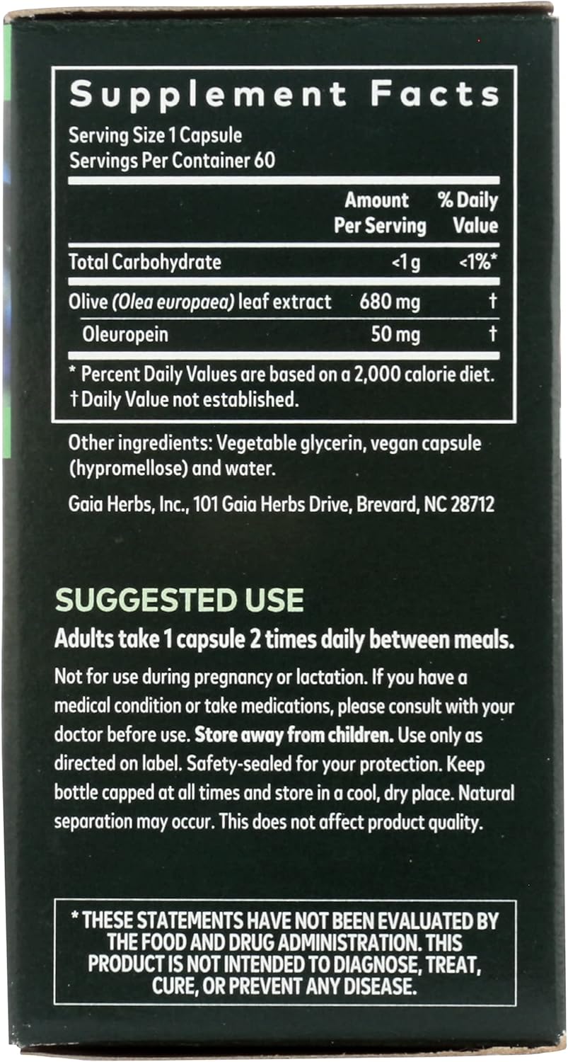 Gaia Herbs Olive Leaf - Traditional Immune Health Support - Immune System Supplement with Olive Leaf Extract and Oleuropein - 60 Vegan Liquid Phyto-Caps : Health & Household