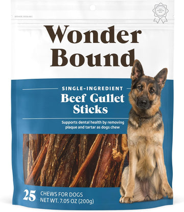 Amazon Brand - Wonder Bound Beef Gullet Sticks Dog Treats, 5-6 Inch, Pack of 25, Highly Digestible, Minimally Processed, 7.05 Ounce, 25 Count (Pack of 1)