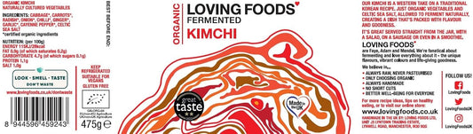 Loving Foods *Organic & Made In The Uk* Kimchi (475G) Raw, Unpasteurised & Bursting With Beneficial Live Bacteria (6 X Jars)