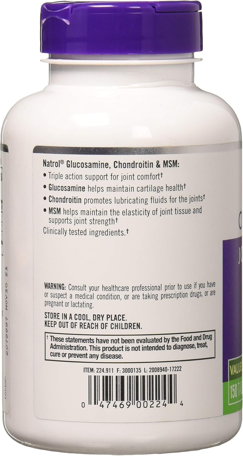 Natrol Glucosamine Chondroitin and MSM Tablets, 150-Count (Pack of 12)