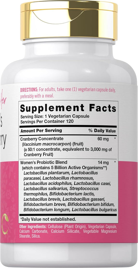 Carlyle Women'S Cranberry Plus Probiotics | 120 Capsules | With 14 Probiotic Strains | Vegetarian, Non-Gmo, Gluten Free Supplement | For Her