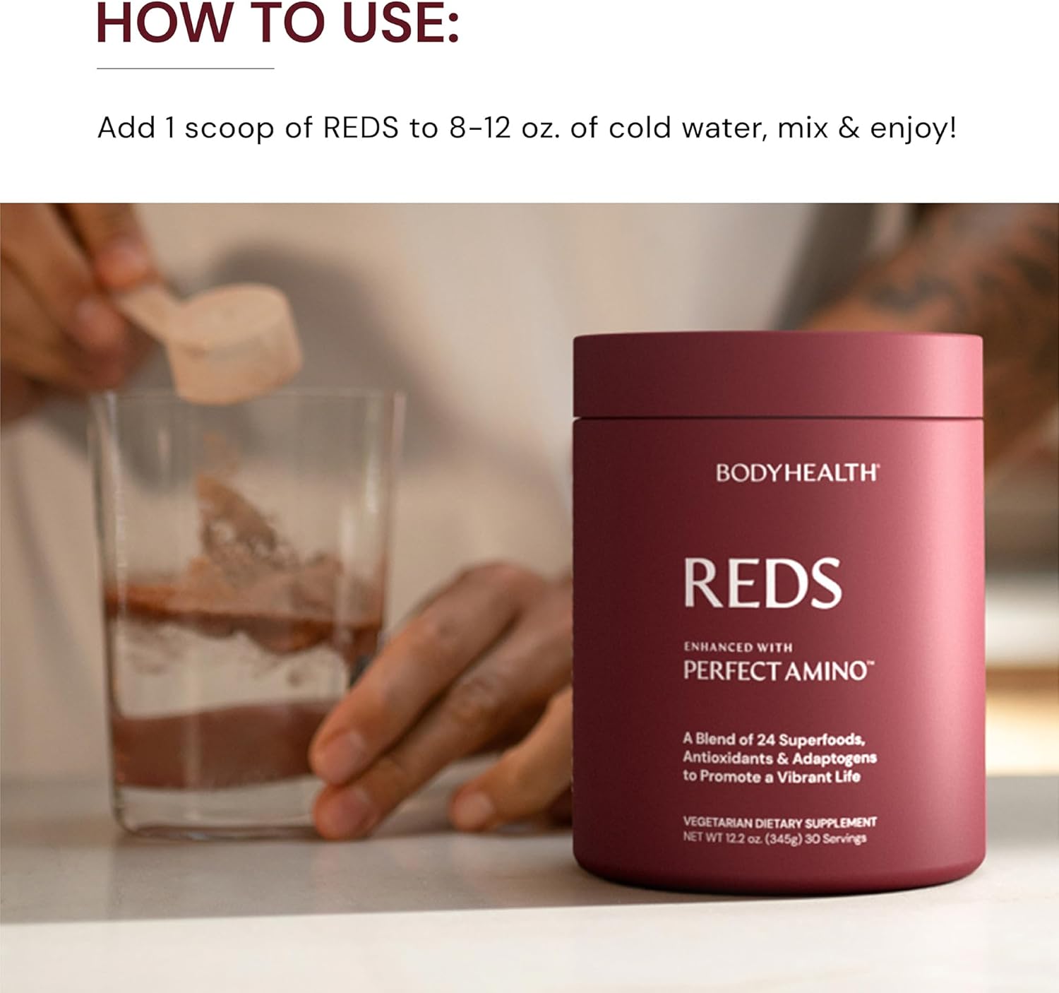 BodyHealth Perfect Reds (30 SVG) Superfood Berry Powder Antioxidant Drink, Fruit Powder Mix for Smoothies with Fruit, Vegetables, Superfoods, Phytonutrients, Fiber, and PerfectAmino Protein : Health & Household