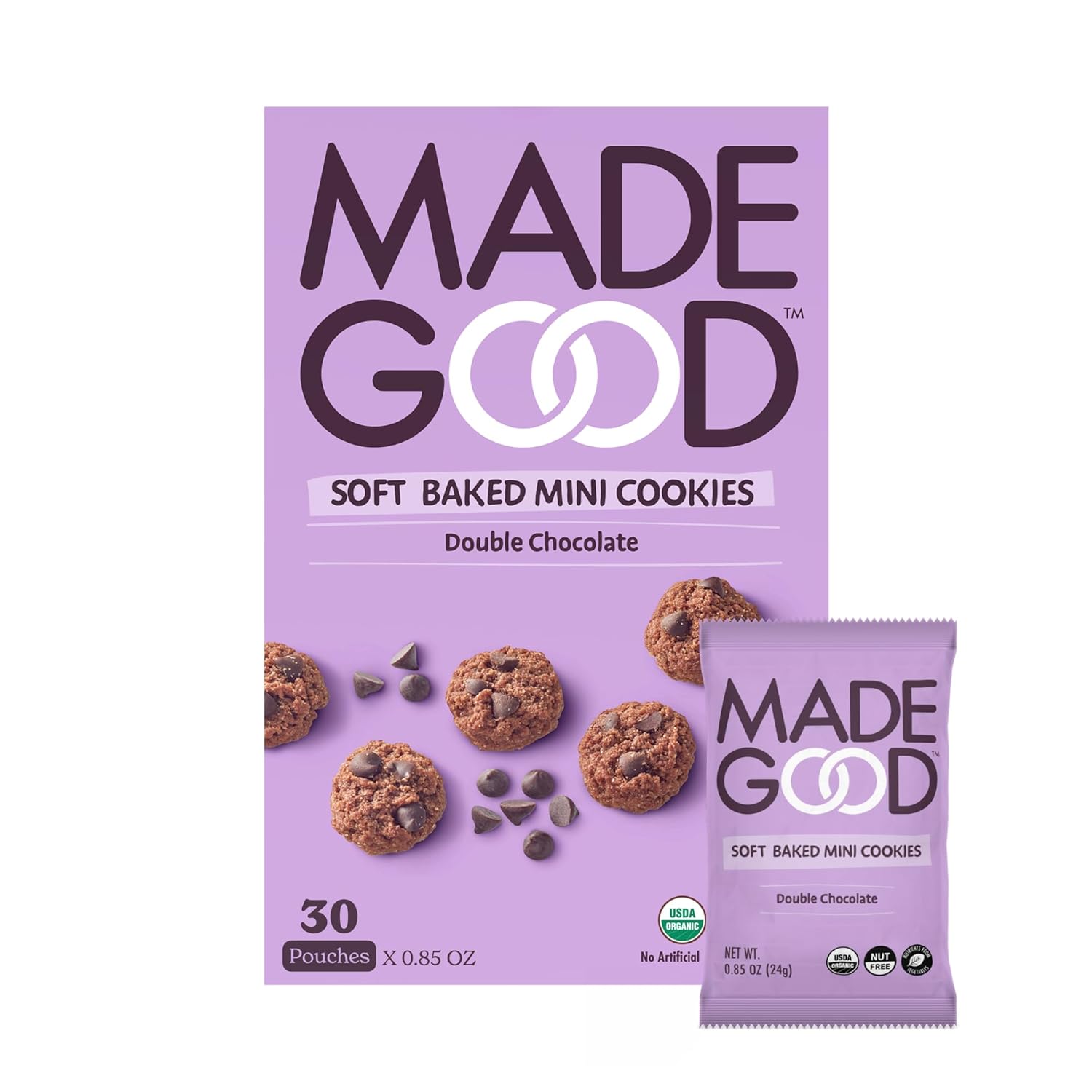 Madegood Double Chocolate Soft Baked Mini Cookies (30 Count - 0.85 Oz Each) Allergy Friendly, Gluten Free And Organic Delicious Chocolate Snacks